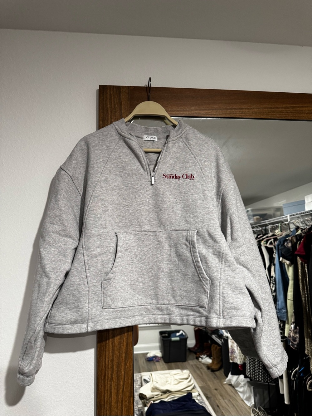 Lounge Sunday Quarter-Zip Pullover Sweatshirt - Gray NWOT